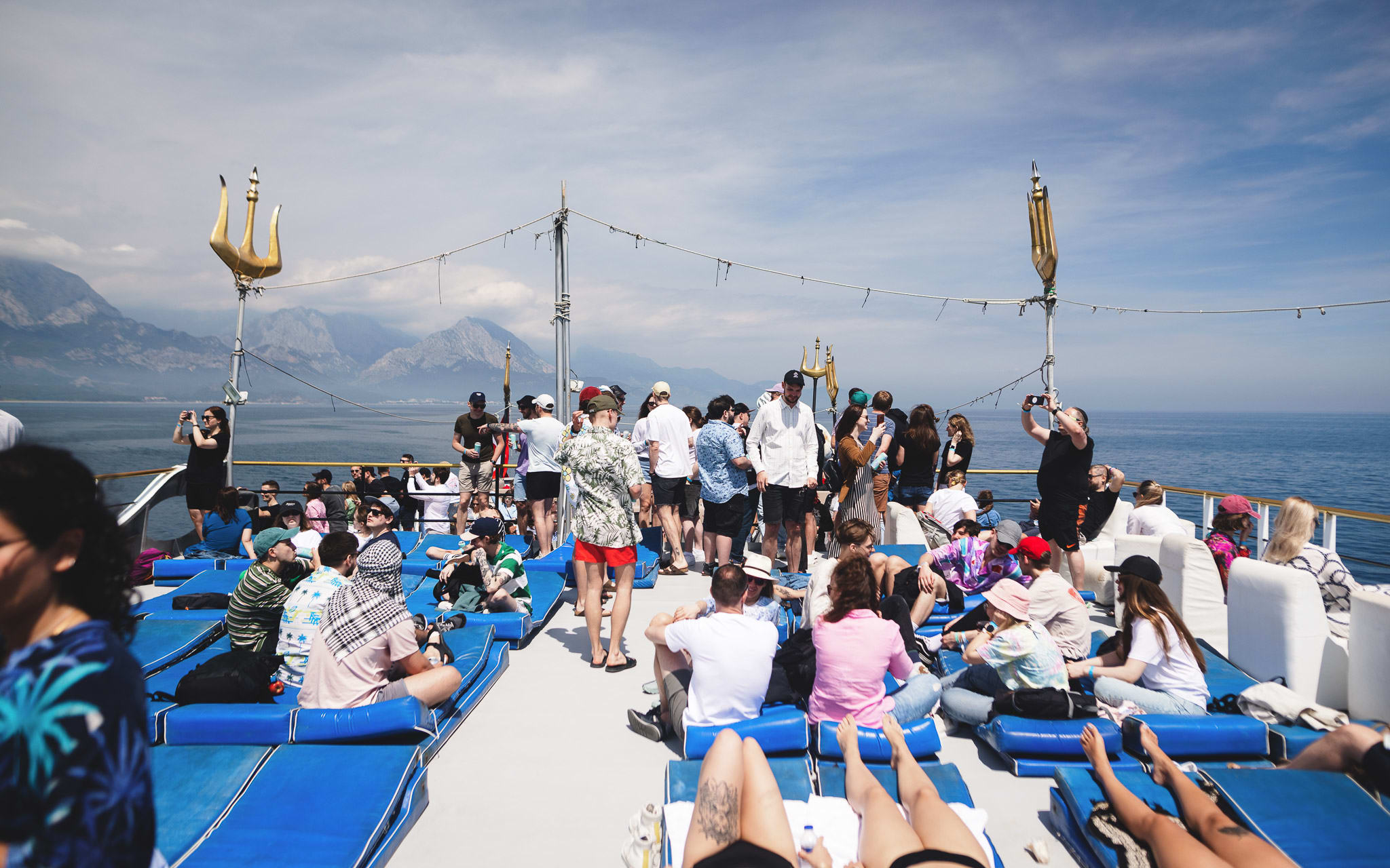 People sitting on a boat's deck